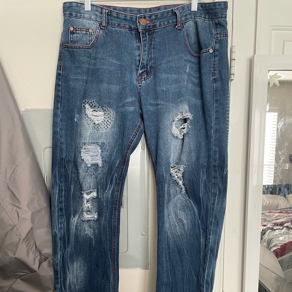 Denim blue jeans red lining